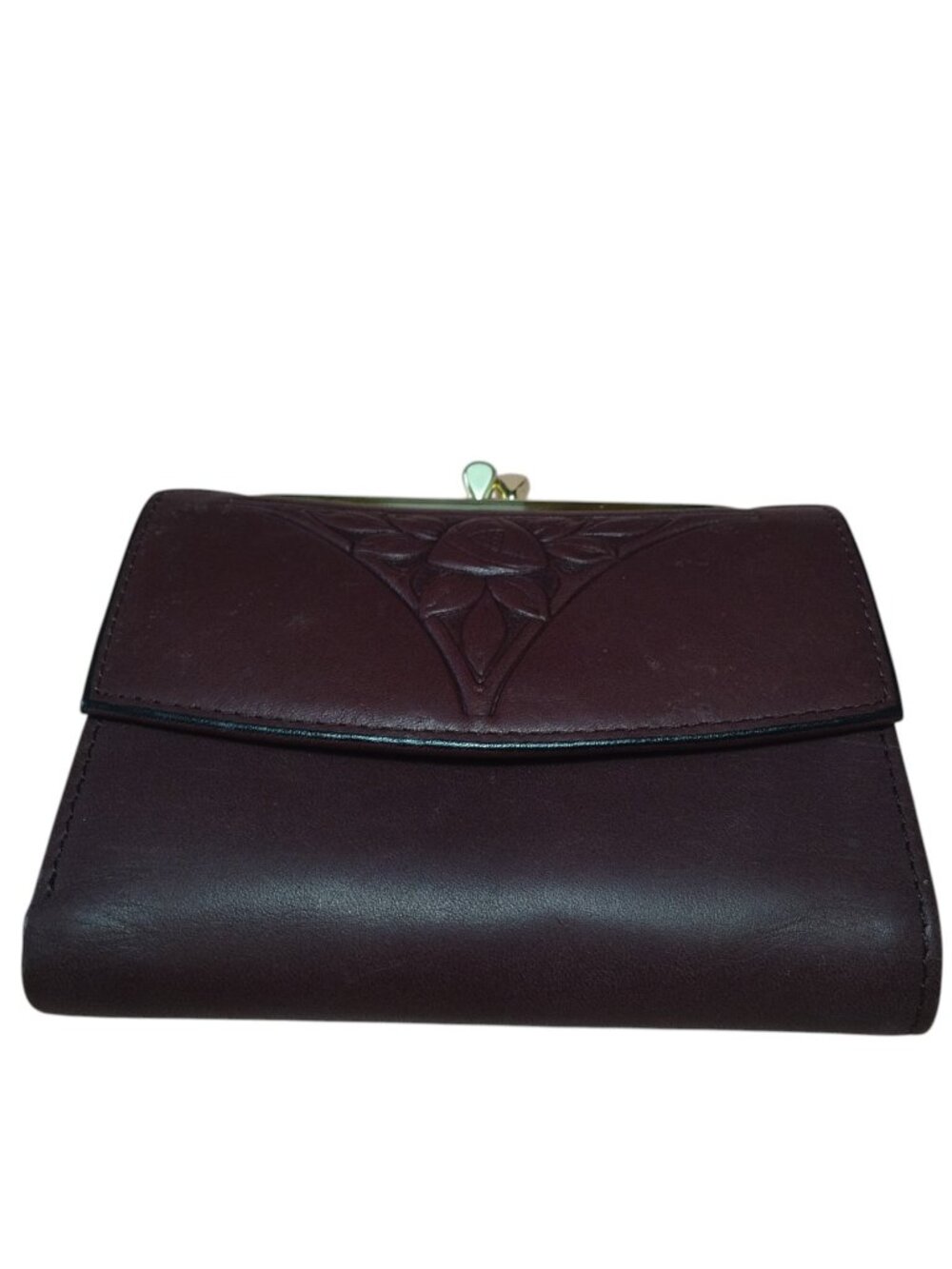 ROLFS Genuine Leather Kiss Lock Wallet Burgundy Classic Vintage Feminine Casual